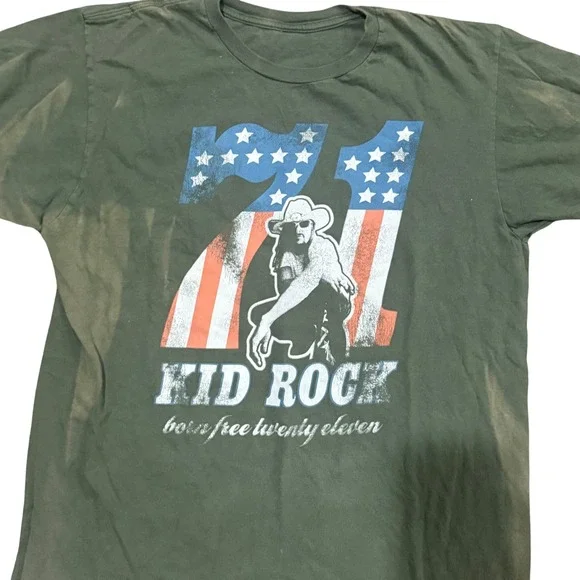 Kid Rock Tour 2011 Born Free Twenty Eleven Graphic T Shirt Men's Green Large - Picture 2 of 3
